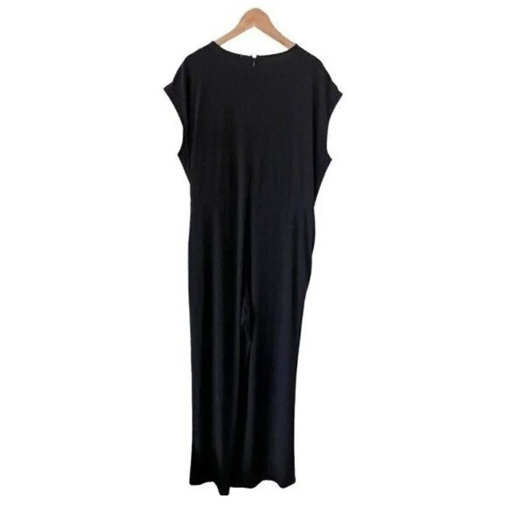 MICHAEL KORS Front Wrap Wide Leg Black Jumpsuit Size 2X NEW